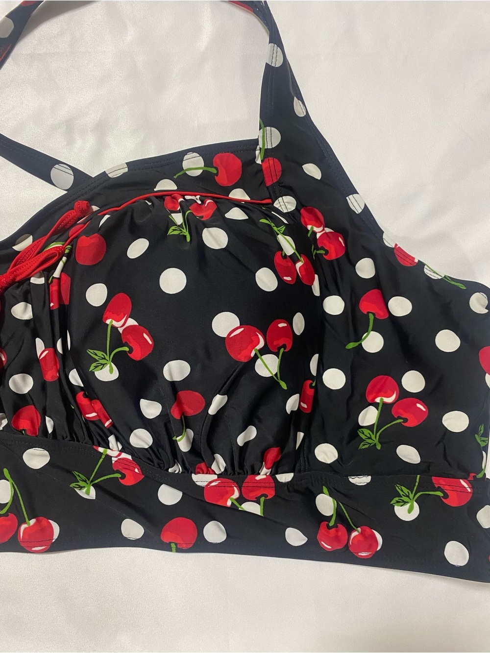 torrid Black Cherry Polka Dot Bikini Top with Red Cherries - Picture 2 of 5